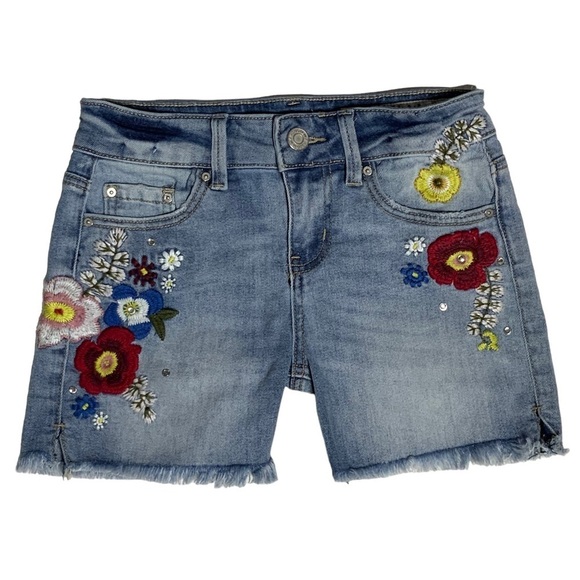 Indigo Rein Jean Shorts Embroidered Boho Flower Frayed Retro Hippy Junior SZ 3 - Picture 1 of 13